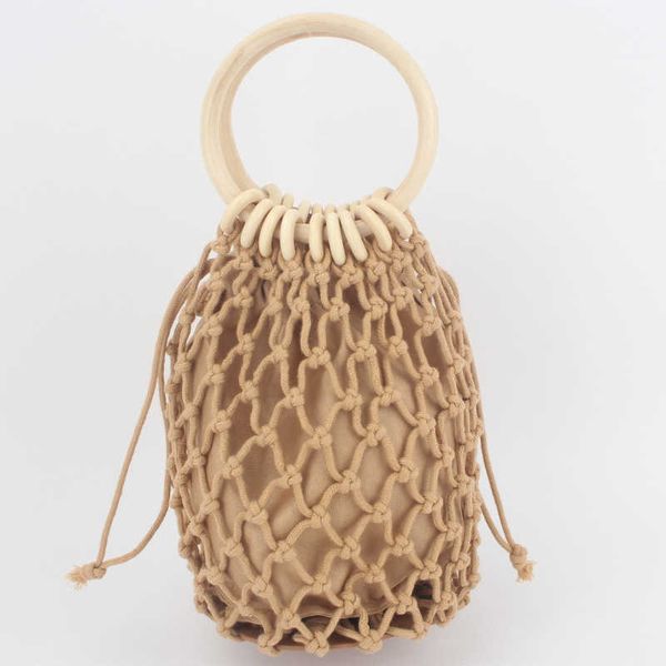 

beach bags new rattan handle portable net bag straw woven cotton rope hand mori women s 230327