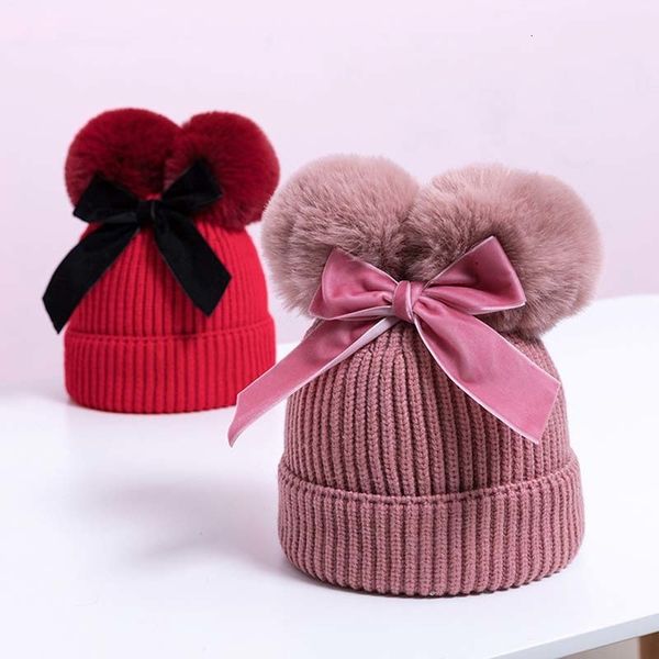 

caps hats double pompom baby hat warm thicker children infant beanie cap girls bonnet winter knitted kids baby girl hat 230328, Yellow