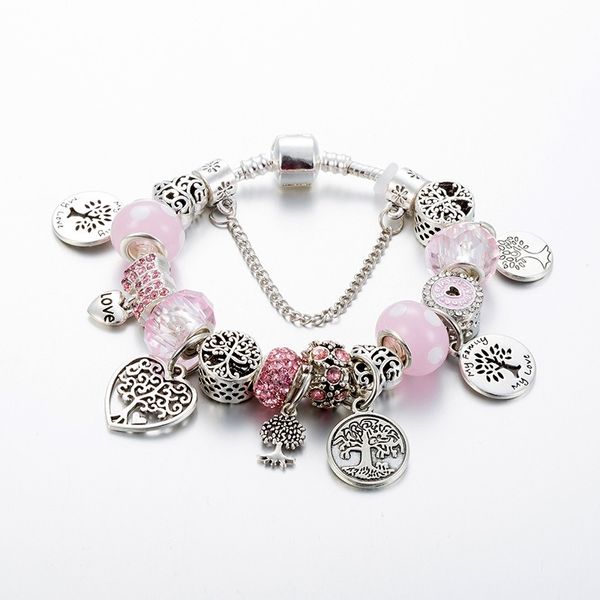 

fashion sterling silver murano lampwork glass & european charm beads pink butterfly cherry cartoon family tree dangle fits pandora charm bra, Golden;silver