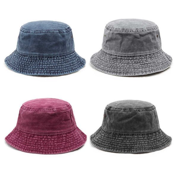 

wide brim hats 2021 retro washed denim fisherman hat foldable sun hat bob hat hip hop gorros men's women's panama bucket hat basin, Blue;gray