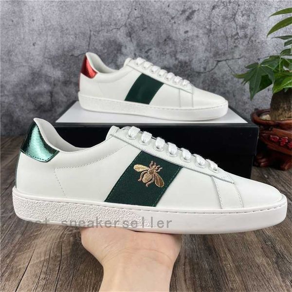 

fashion stylish men women casual shoes flat matte leather sneakers ace bee shoe snake heart chaussures trainers green red stripes embroidery, Black