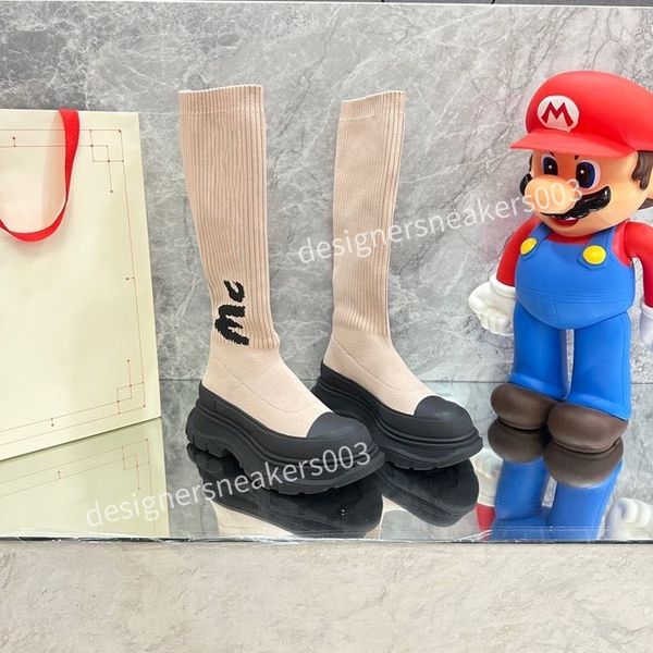 

2023mens fashion leisure women heels autumn and winter knitted elastic boots socks and knee boots fashion stockings shoes long boot, Black