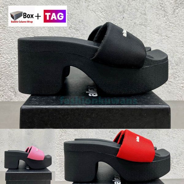 

with box slippers fashion womens chunky platform slide sandals summer outdoor shoes luxury moccasins size 35-39, Black