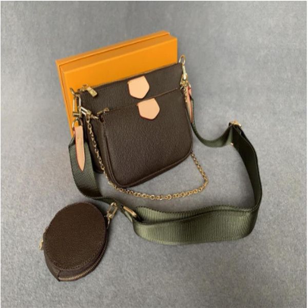 

designer handbags shoulder bag totes 3pcs set pochette accessories brown flower chain strap cross body ladies purse clutch wit297p
