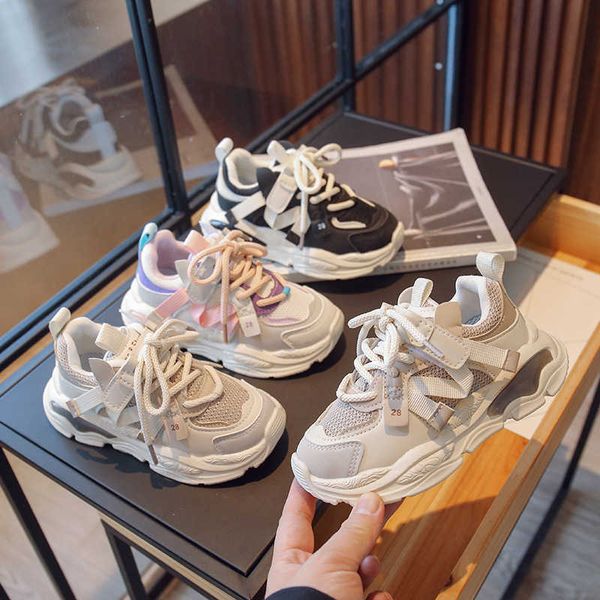 

athletic outdoor sneakers for children 2023 designer platform casual sports running shoes girls students match color fashion boys 2415, Black