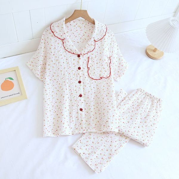 

women's sleepwear cotton women's pajamas korean sleepwear female set woman 2 pieces nightwear floral color pijama spring pyjamas h, Black;red