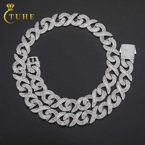 

oem odm service hip hop jewelry 16mm white gold plated nickel brass baguette cz diamond miami cuban link chain necklace, Silver
