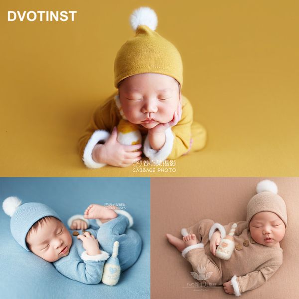 

caps hats dvotinst born baby pography props outfits fur ball hat milk backdrop blanket 3pcs set accessories studio shoot po props 230328, Yellow