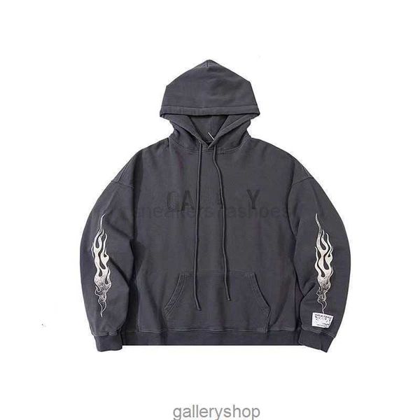 

sweatshirts men's hoodies galleryes depts letter flame printed high street vintage loose loop, Black
