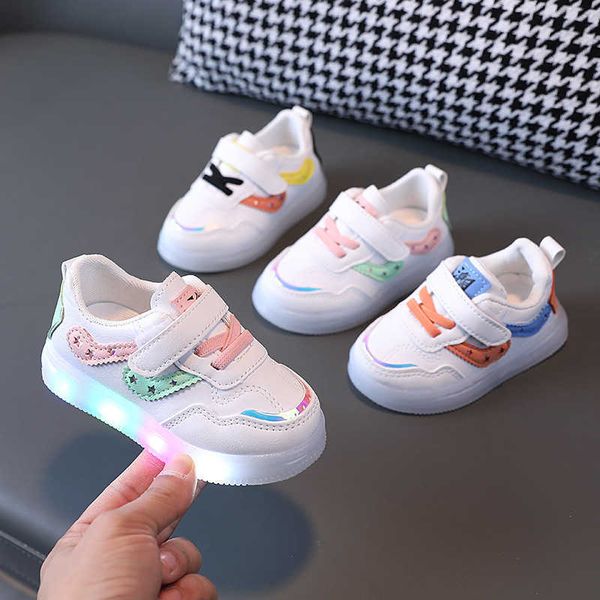 

21-30 boys athletic outdoor size children led sneakers for girls classic with luminous soft sole baby glowing light kids casual single shoes, Black