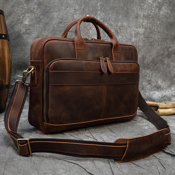 

briefcases maheu retro lapbriefcase bag genuine leather handbags casual 15 6 pad daily working tote s men male bag for documents 230328