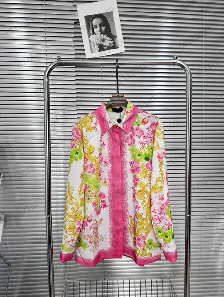 

designer blouses clashing color floral print custom button open lapel long sleeves shirts regular version of fashion brand personality tempe, White