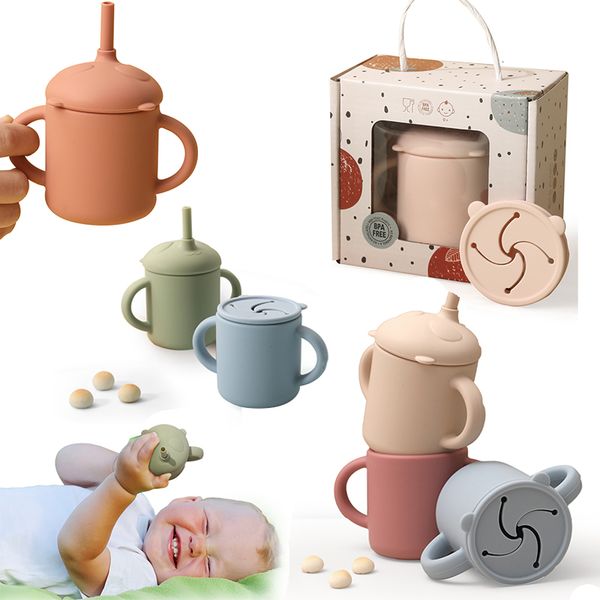 

1pcs silicone cup straw snack panda abottle food grade leakproof toddler drinking learning 230328