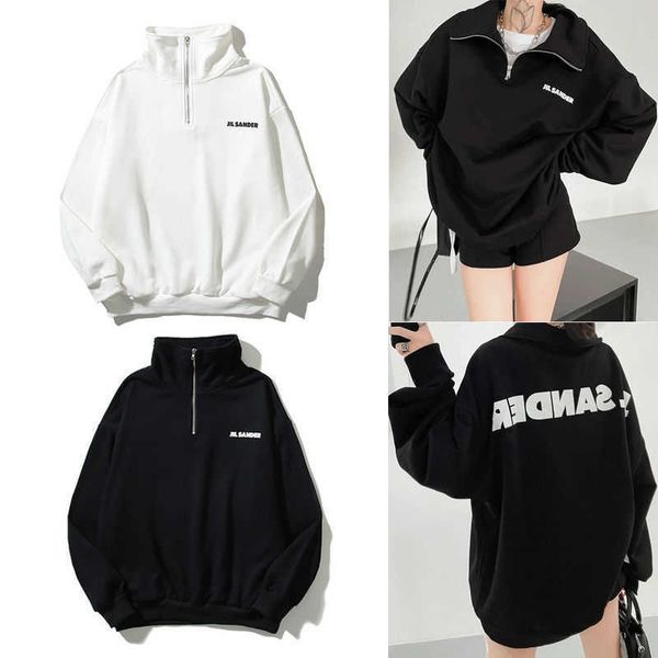 

sander new letters printed minimale couple's half zip loose sweater, Black;brown