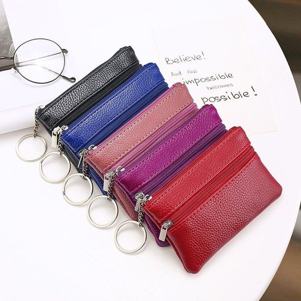 

womens wallet standard coin purses mini soft cowhide women billfold zero purse small card bag wholesale short genuine leather black blue gre, Red;black
