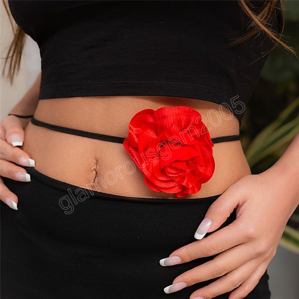 

elegant big flower waist belly chain women wed bridal summer beach bikini adjustable rope body jewelry y2k accessories, Silver