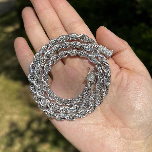 

6mm sterling silver rope chain with diamond clasp iced out moissanite vvs