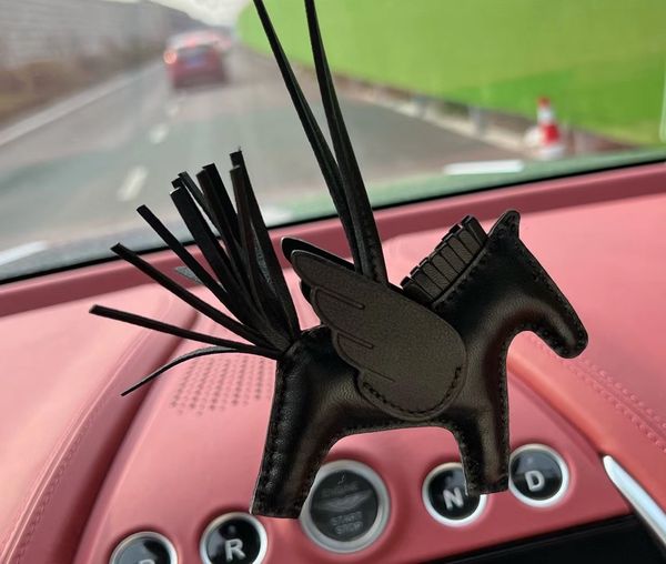

designer horse zmmode s 10cm luxury sheepskin horse keychains genuine leather charm brand new women bag ornament handmade pendant trendy acc, Black