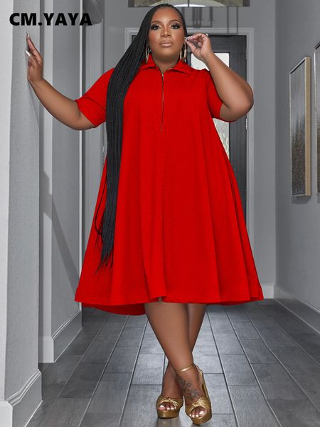 

plus size dresses cm yaya size women fashion short sleeve polo collar zipper fly big swing t shirt dress 2023 club evening party 230328, Black