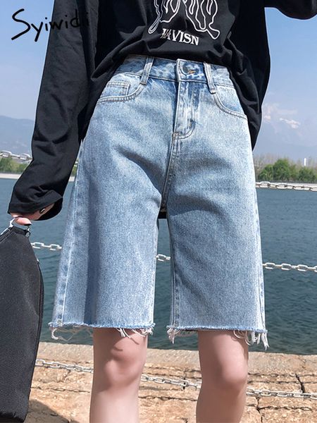 

women's shorts syiwidii short jeans women summer tassel korean fashion high waisted straight vintage streetwear denim pants gray shorts, White;black