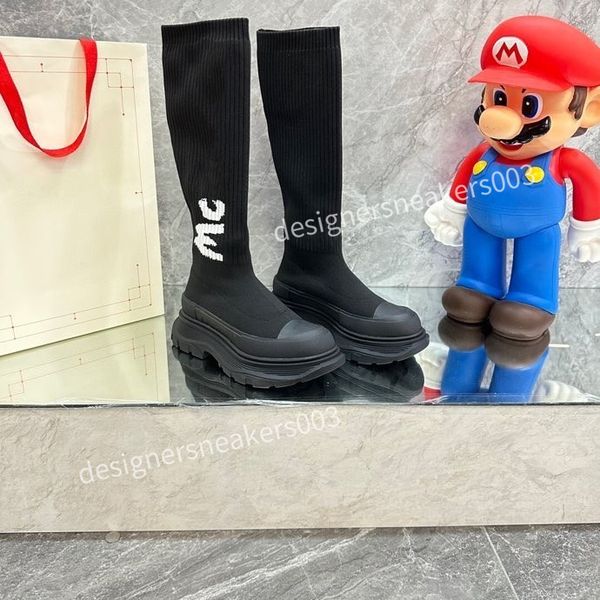 

2023men fashion leisure women heels autumn and winter knitted elastic boots socks and knee boots fashion stockings shoes long boots, Black