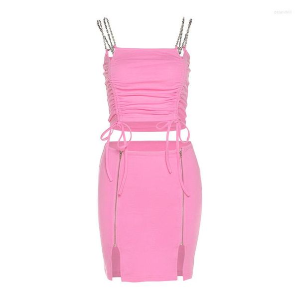 

skirts fashion elegant slim solid cotton soft stretch two piece skirt set for women simple pink camisole and female, Black