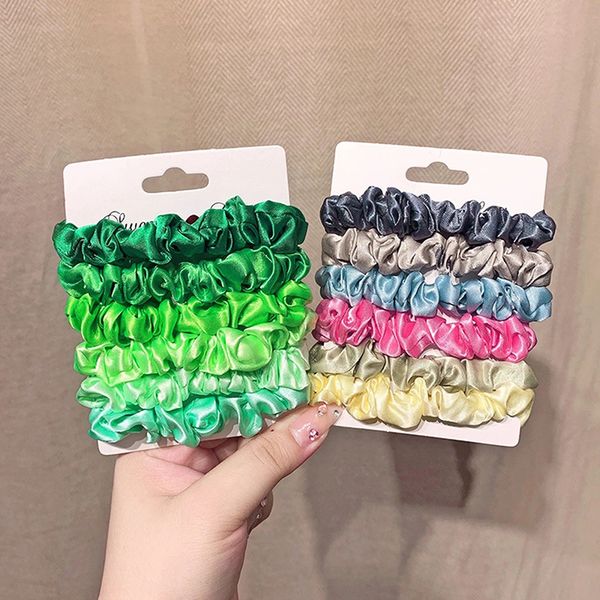 

6pcs/set silk satin scrunchies women solid color hair rope elegant ponytail holder rubber band elastic hairband hair accessories, Pink