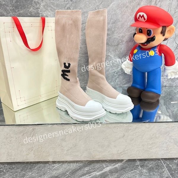 

mens fashion leisure women heels autumn and winter knitted elastic boots socks and knee boots fashion stockings shoes long boots, Black