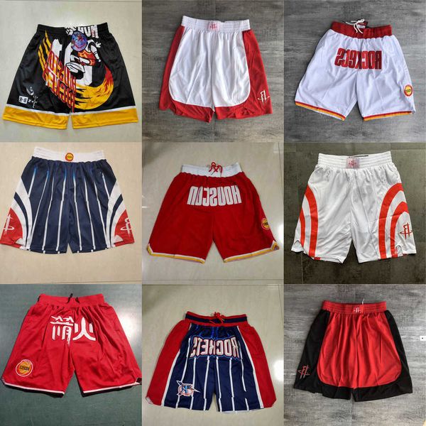

2023 houston''rockets''men throwback basketball shorts pocket, Black