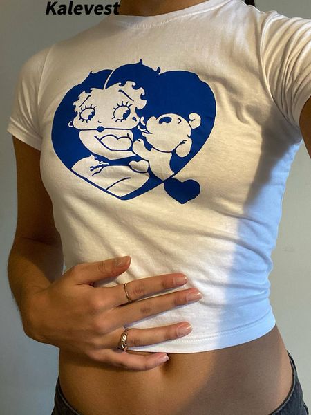 

women s t shirt kalevest y2k cyber graphic crop white vintage women short sleeve gyaru tees 2000s clothes female t shirts 2023 230327