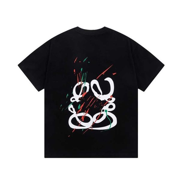 

luojia 2023loe yiwei new letter back hand-painted large graffiti t-shirt ancestor bird paris donkey 1, White;black