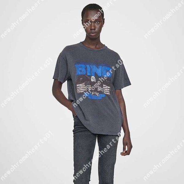 

23ss anine bing fashion summer cotton t-shirt letter printing old stir-fried color stir-fried snowflake women short-sleeved tees, White