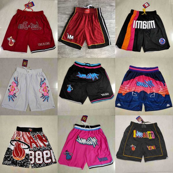 

2023 miami''heat''men throwback basketball shorts pocket, Black