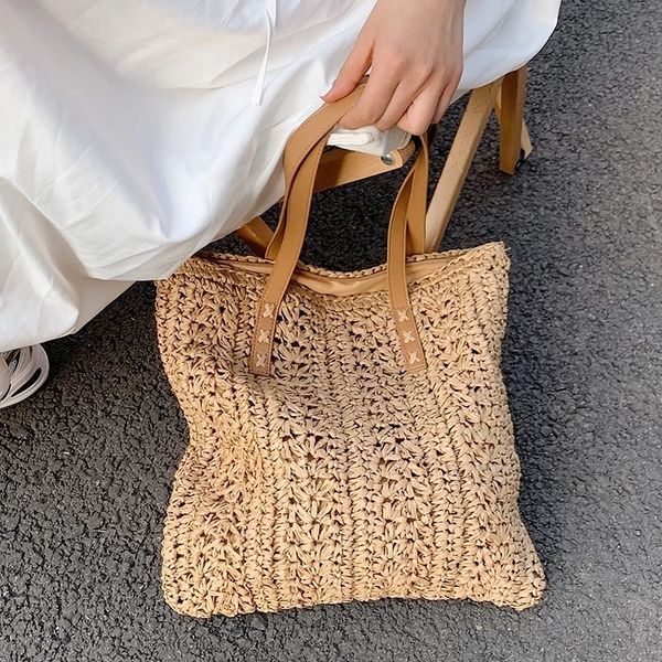 

evening bags branded women's shoulder high capacity large summer beach straw for women handbags and purses female travel 230327