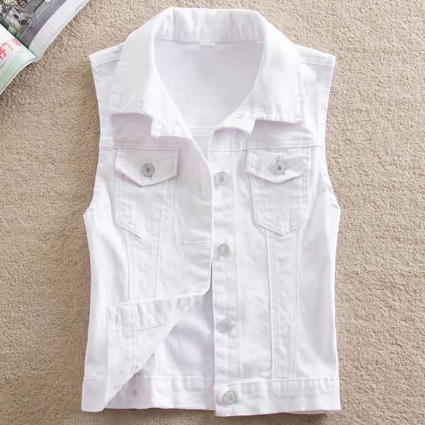 

women's vests spring summer short denim vest jacket white female slim sleeveless coat black pink plus size 6xl casual womens waistcoat, Black;white