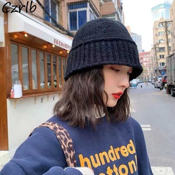 

wide brim hats bucket hats women knitting solid winter windproof outdoor campaniform streetwear cozy simple korean style new arrival caps fe, Blue;gray