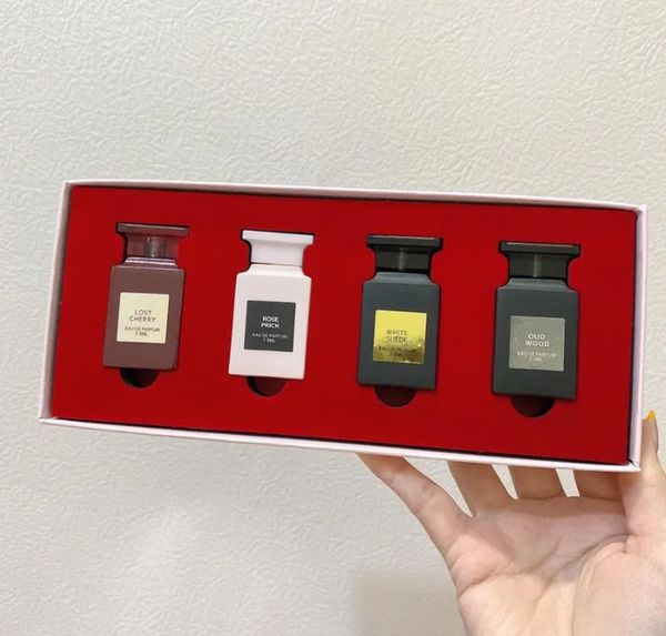 

women men perfume fragrance 7.5ml 4pcs gift box set spray long lasting smell tom-ford oud wood lost cherry rose prick white suede 4 in 1 kit
