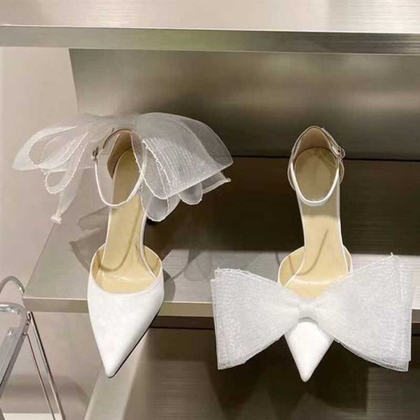 

slippers big butterfly-knot sandals woman summer 2023 high heels women pumps pointed designer shoes mary janes stiletto wedding shoe, Black