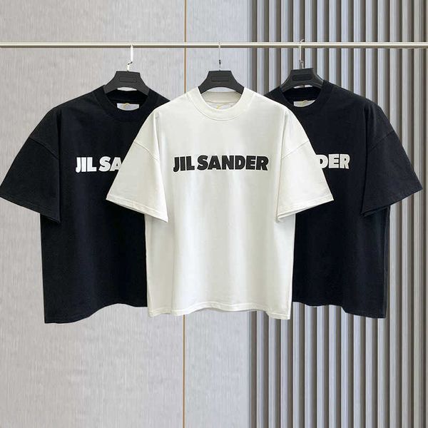 

jier sanders letter short sleeve star same men's and women's casual oversize loose fashion t-shirt couple, White;black