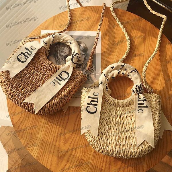 

2023 new women's fashion beach bag portable handbag designer alphabet scarf cross bag summer new woven beach luxury bag bags handbags 0