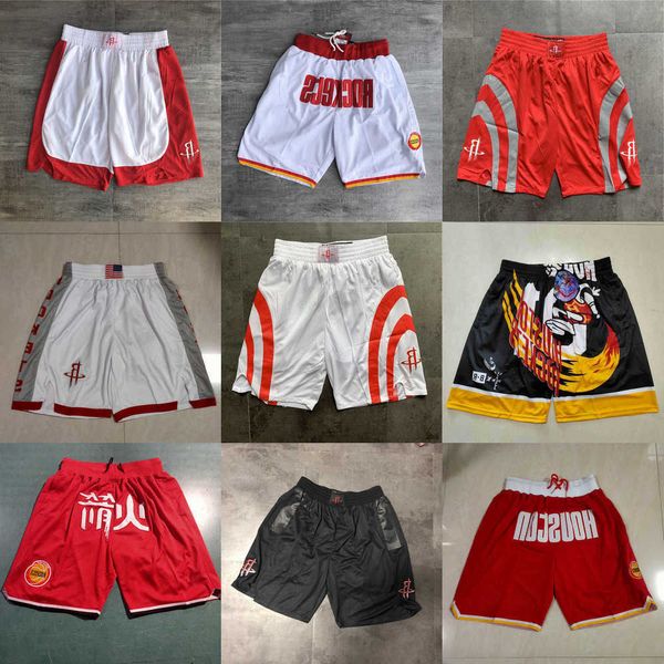 

2023 houston''rockets''men throwback basketball shorts pocket, Black