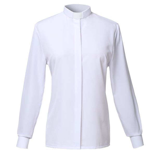 

white clergy blouse for women priest tab collar church shirt