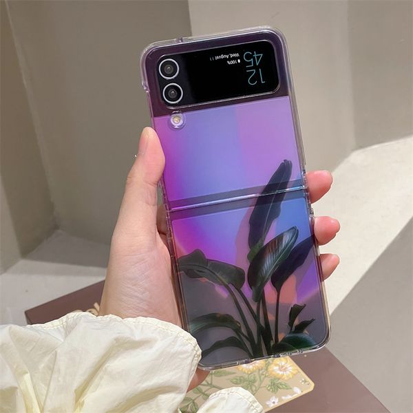 

new personality translucent leaf three-piece hard shell for galaxy zflip3/4 samsung folding phone case ins wind ins personality rainbow