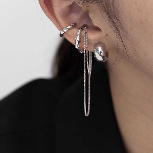

charm 4pcs/set new design gold silver color metal geometric irregular tassel chain clip earrings for women non pierced ear cuff 2022 aa23032, Golden