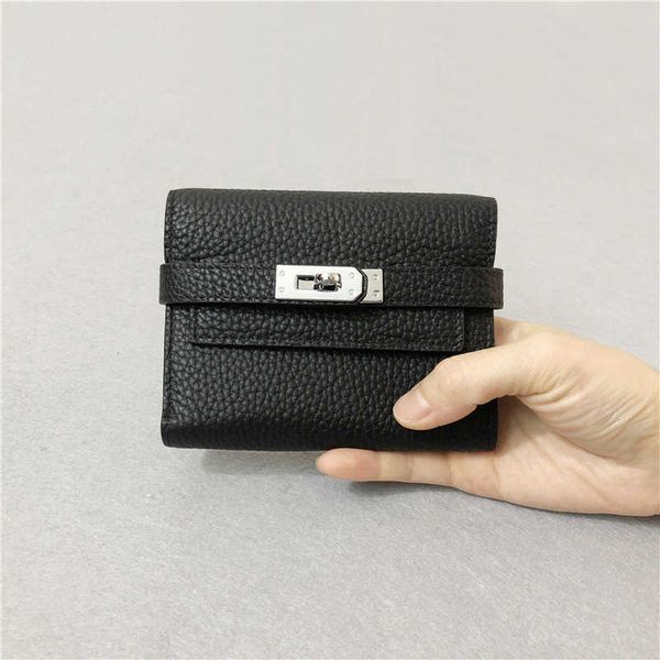 

kellies bag h bag 2022 new layer cow leather wallet with 30% discount short buckle wallet large capacity multi card pocket change bag 85vh