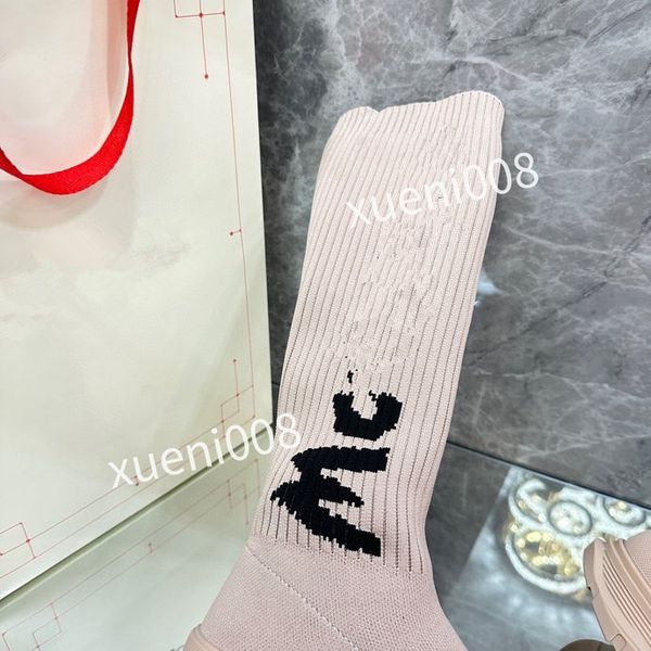 

autumn socks flat long boots fashion knitted elastic boot designer alphabetic lady letter thick platform women shoes large, Red;white
