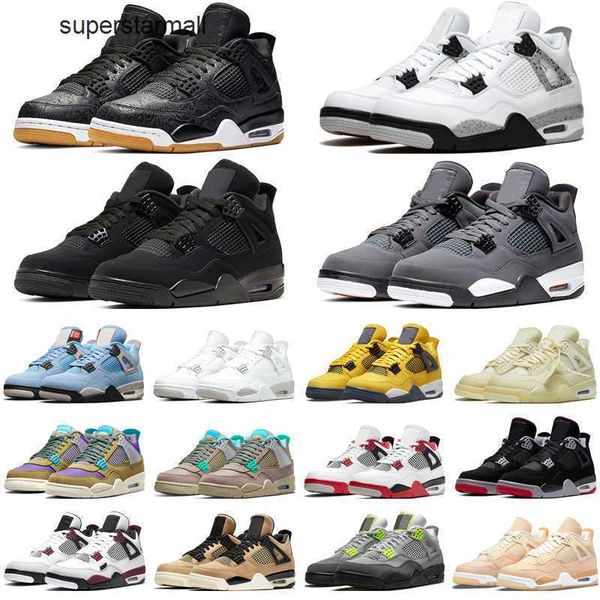 

wholesale jumpman 4s desert moss basketball shoes for men women 4 university blue white oreo taupe haze bred sail court purple mens trainers, Black