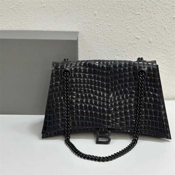 

2023 new leather women's bag crush crocodile chain hourglass large