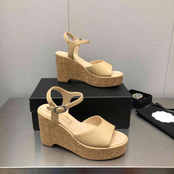 

2023 women's sandals peep-toe chunky heel summer sandals leather designer large size fashion channel elegant temperament office shoes x, Black