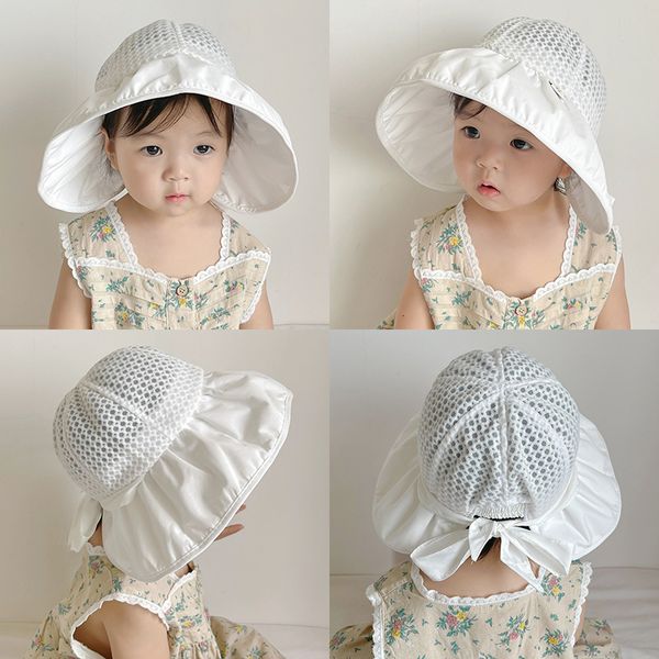 

caps hats korean big brim baby sun hat kids bucket hat princess lace bow baby fisherman hat born pography props 230328, Yellow